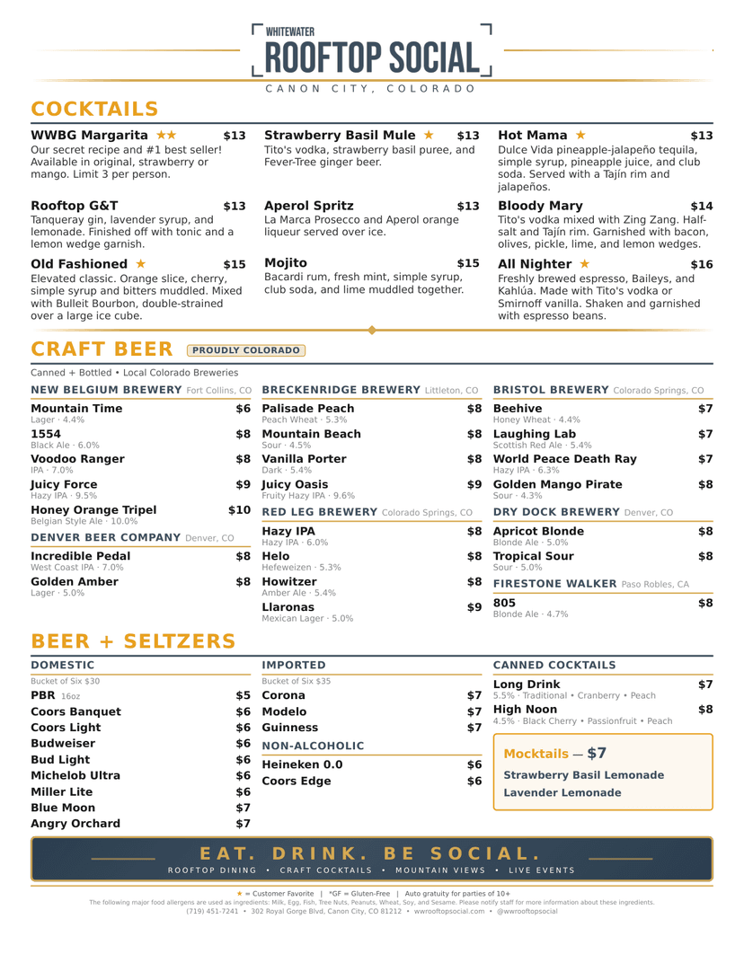 Rooftop Social drinks menu design