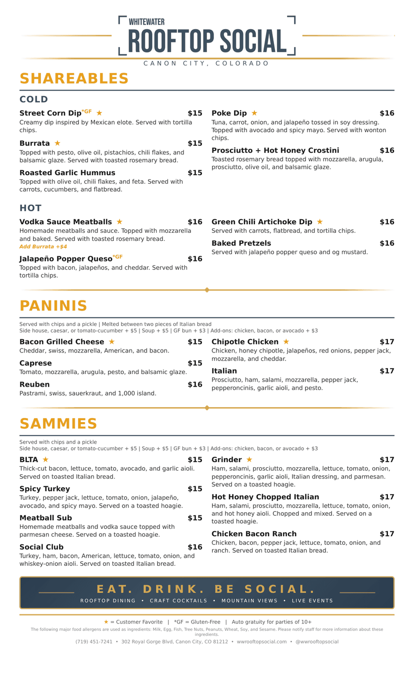 Rooftop Social food menu design