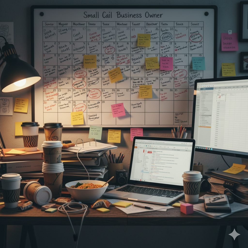 A split screen of a chaotic, messy desk vs. a clean, organized calendar.